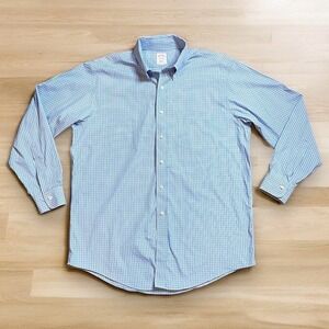 Brooks Brothers Dress Shirt Mens Blue White Plaid Non-Iron Size 16.5 - 34